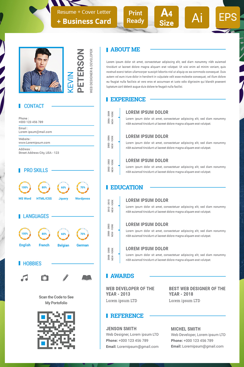 Kevin Peterson - Cover Letter and Business Card Resume Template