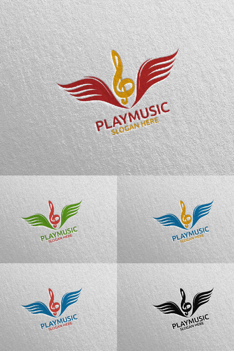 Wing Music with Note and Play Concept 22 Logo Template