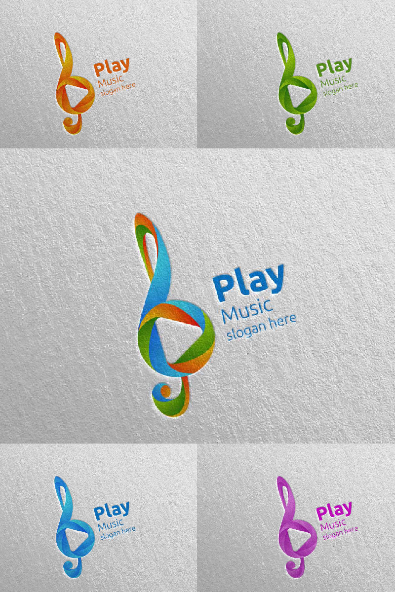 Abstract Music with Note and Play Concept 14 Logo Template