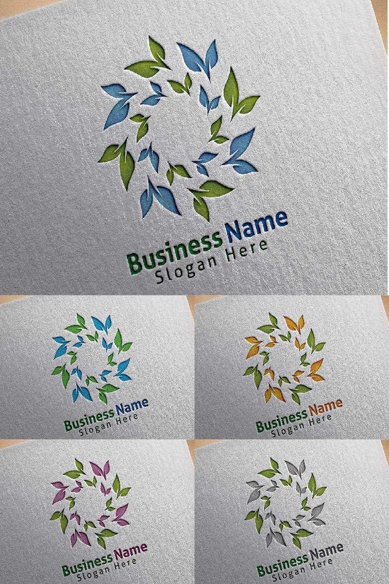 Natural Green Tree with Ecology Leaf Concept 5 Logo Template
