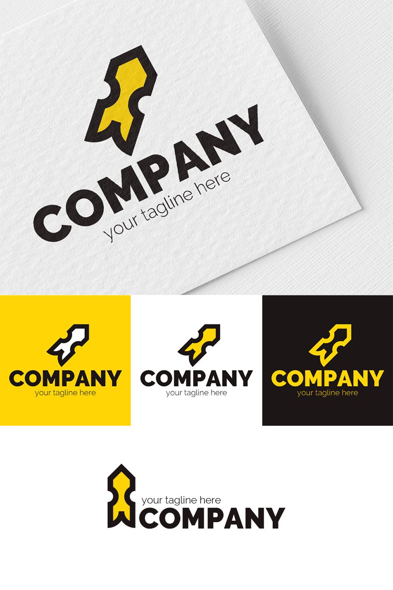 Logo, graphic sign, combines: Rocket + arrow