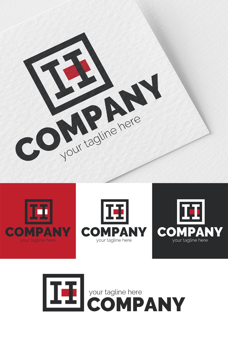 Logo, graphic sign, combines: Square + H