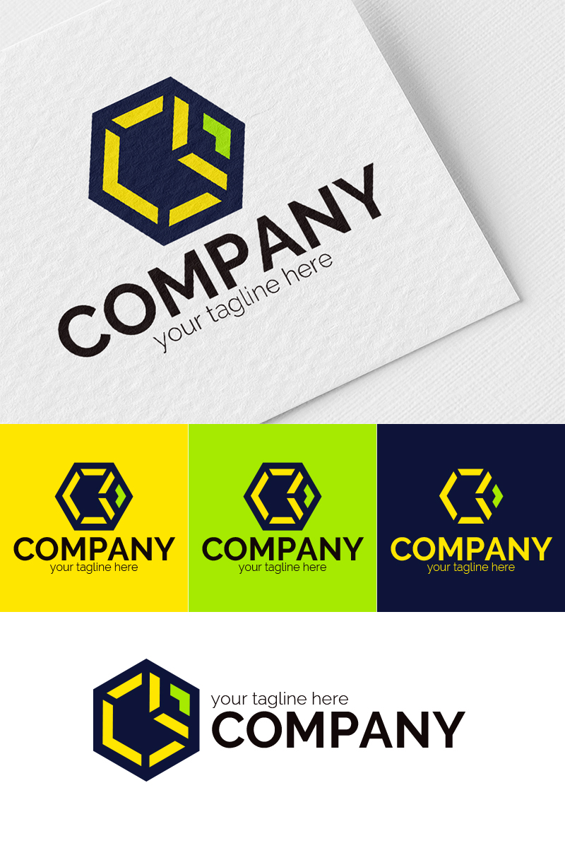 Logo, graphic sign, combines: Hexagon, Cube