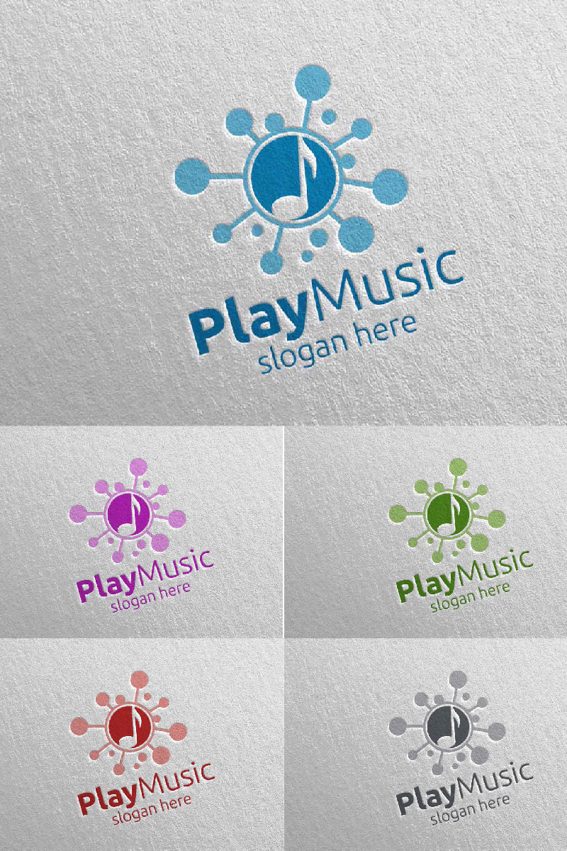 Abstract Music  with Note and Play Concept 7 Logo Template
