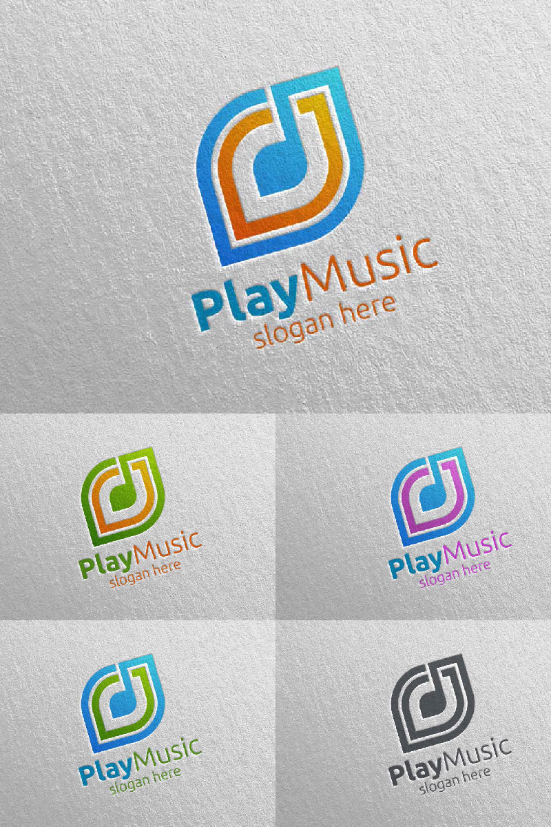 Abstract Music  with Note and Play Concept 6 Logo Template