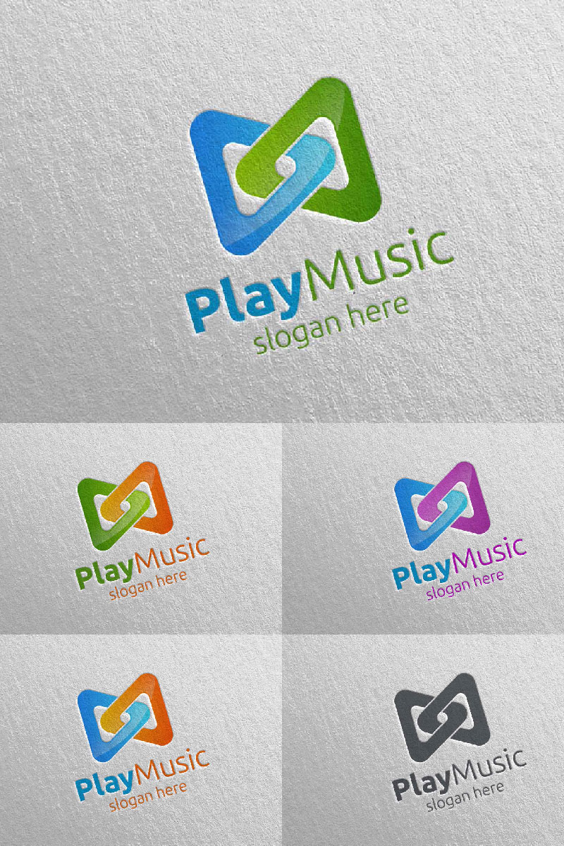 Abstract Music  with Note and Play Concept 2 Logo Template