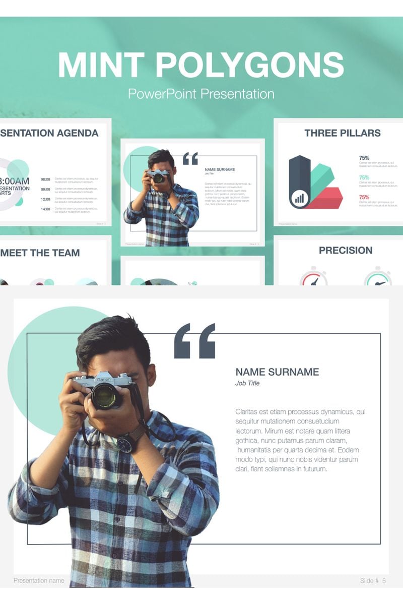 Mint Polygons PowerPoint template