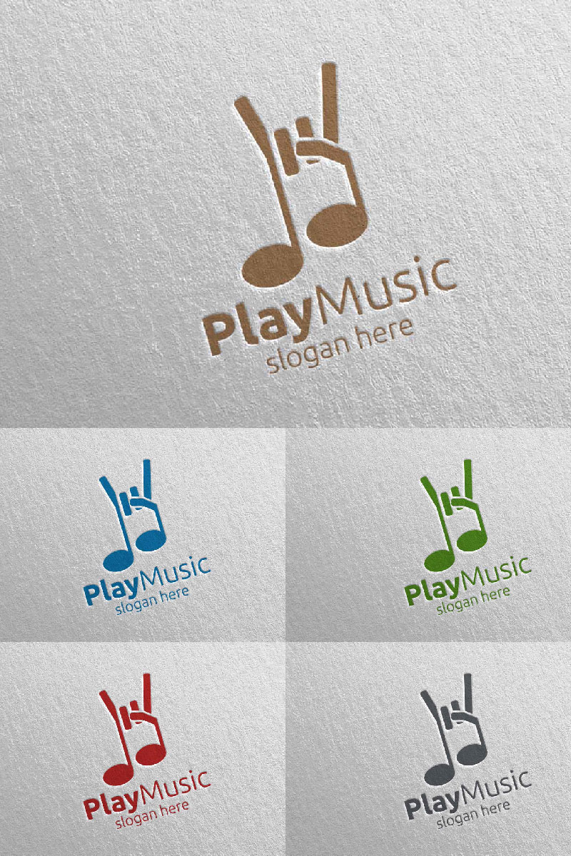 Rock Music with Note and Play Concept 40 Logo Template