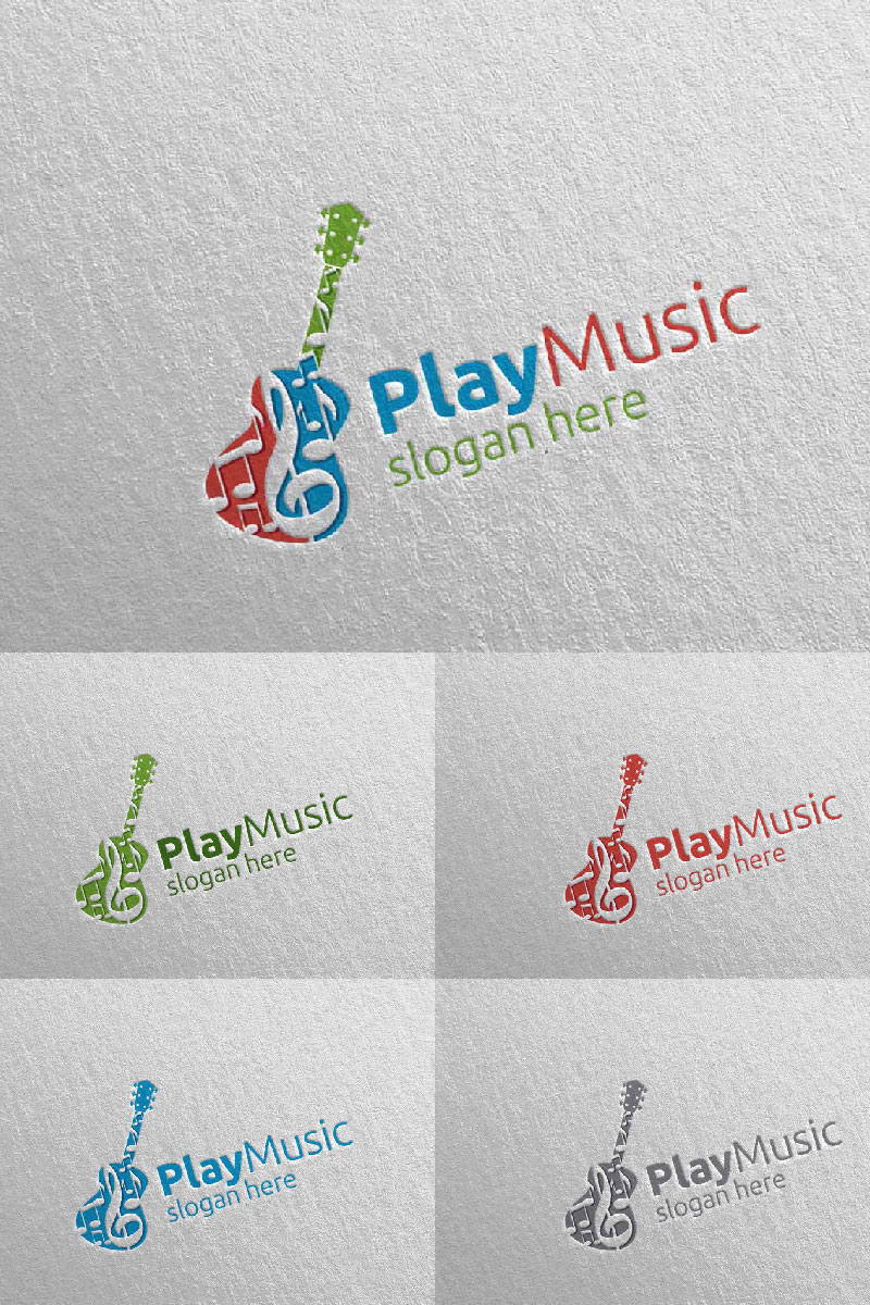 Music with Note and Guitar Concept 38 Logo Template