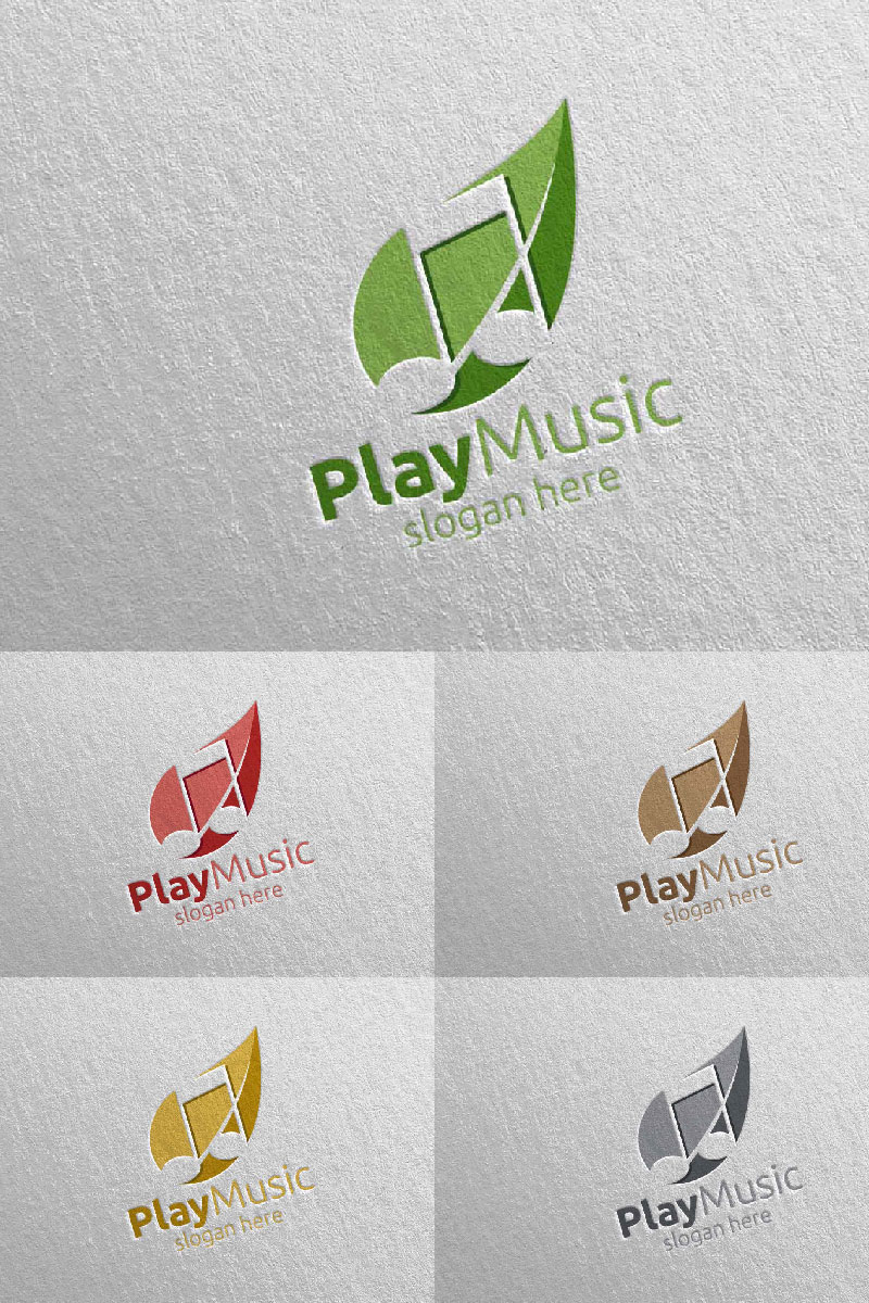 Music  with Note and Leaf Concept 36 Logo Template