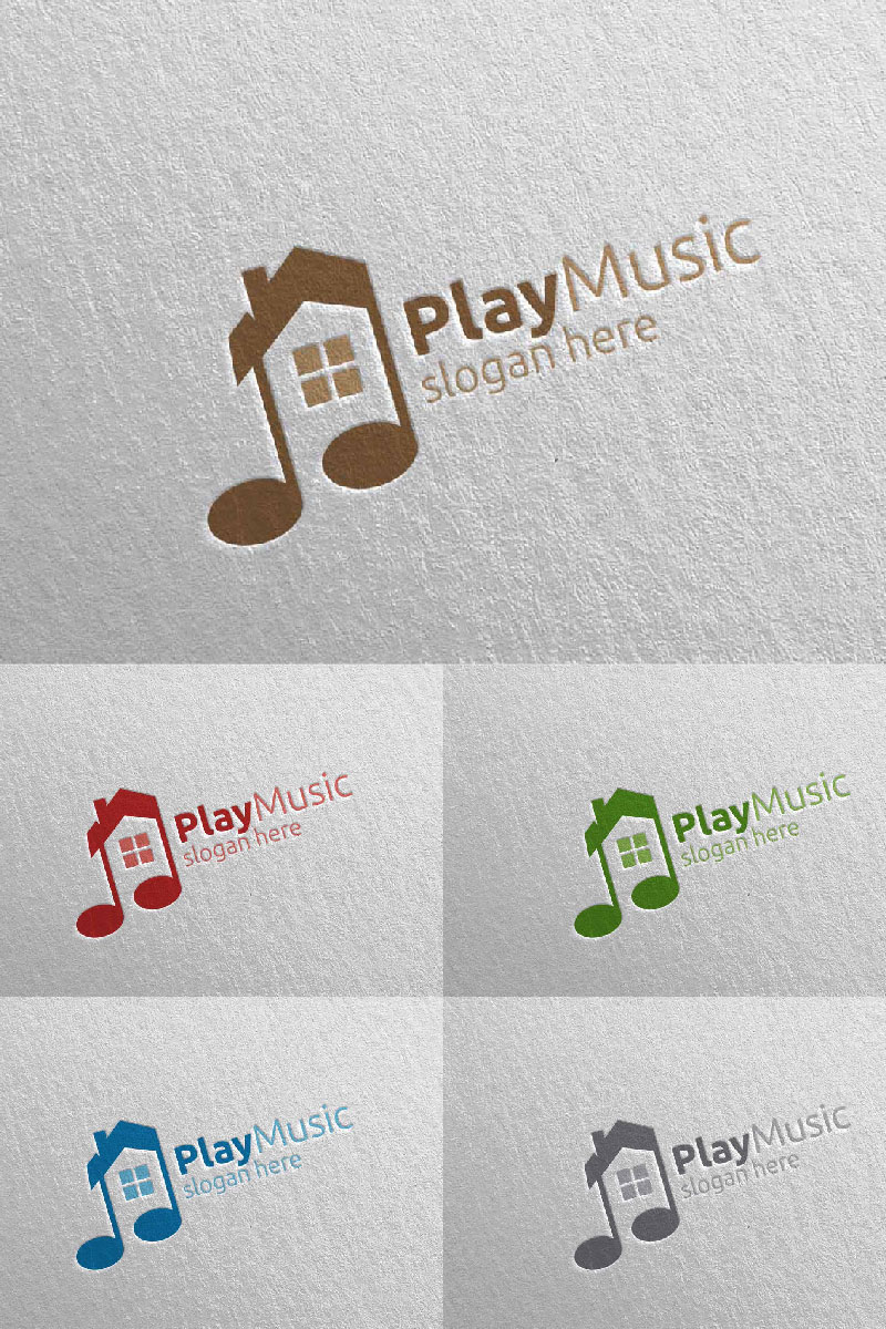Music with Note and House Concept 34 Logo Template