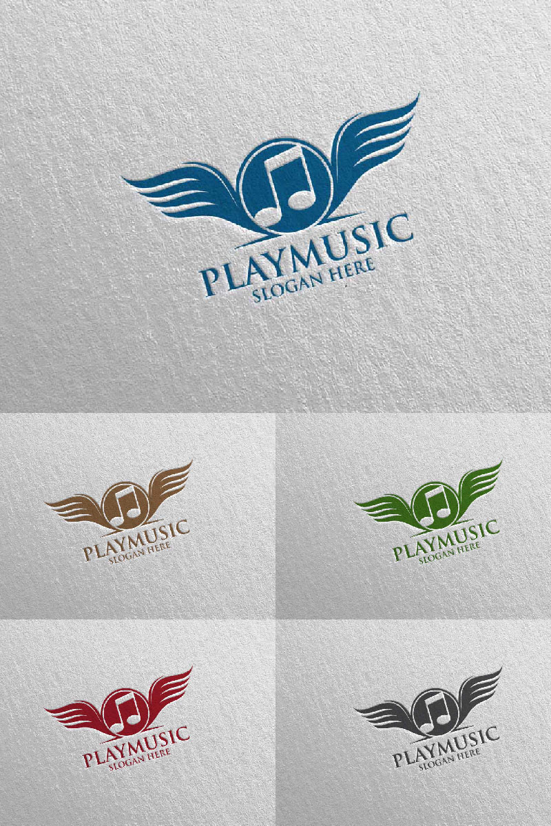 Music with Note and Wing Concept 31 Logo Template