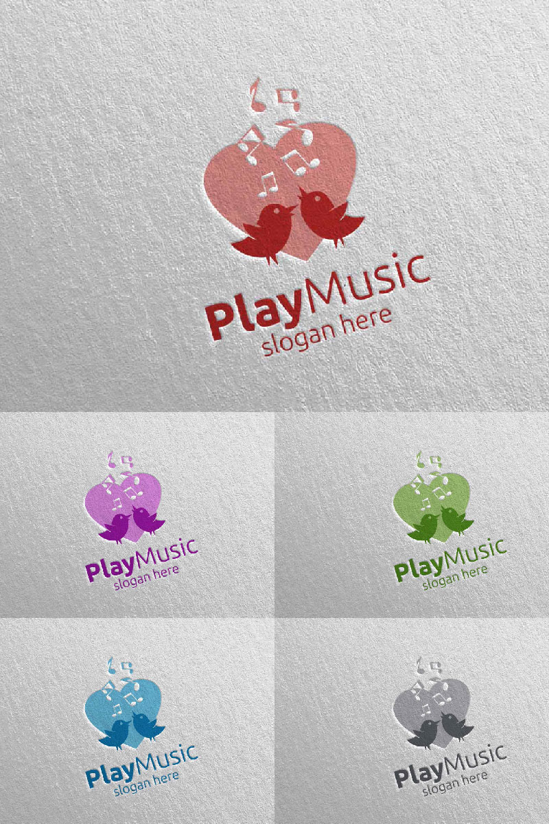 Music with Love and Bird Concept 56 Logo Template