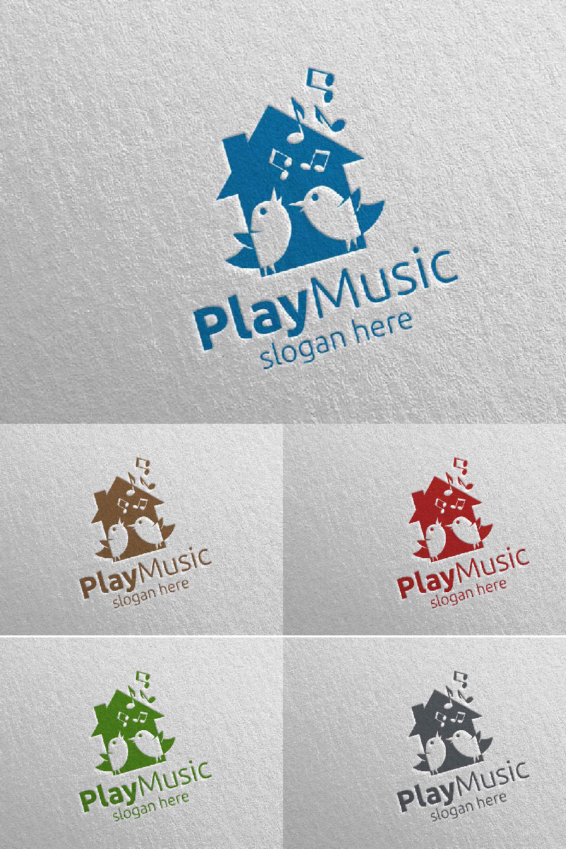 Music with Home and Bird Concept 55 Logo Template
