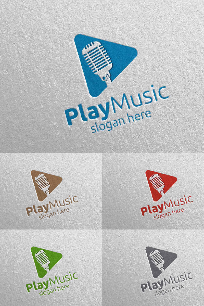 Music with Microphone and Play Concept 61 Logo Template