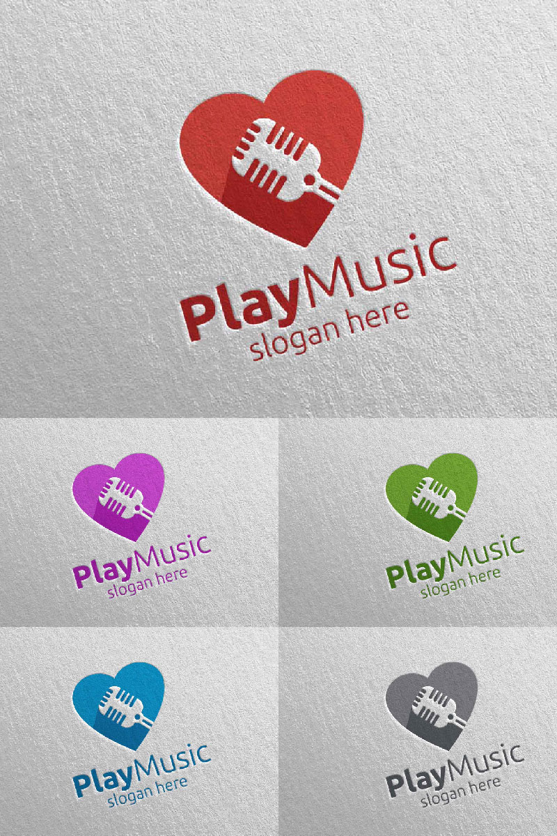 Music with Love and Microphone Concept 59 Logo Template