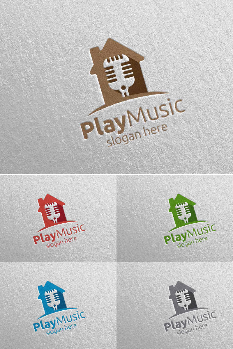 Music with Microphone and Home Concept 57 Logo Template