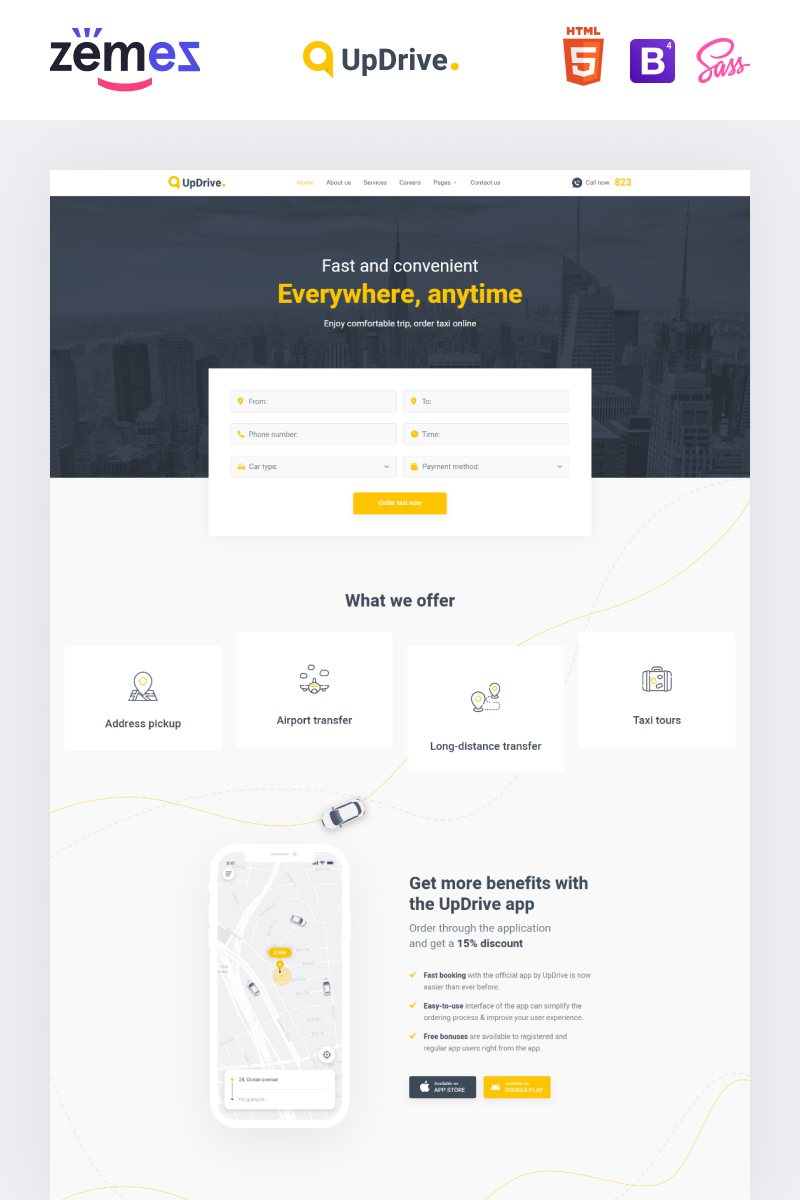 UpDrive - Online Taxi Service Website Template