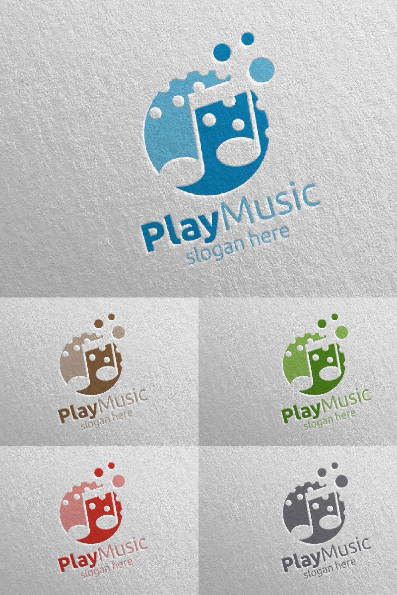 Music with Note and Play Concept 71 Logo Template