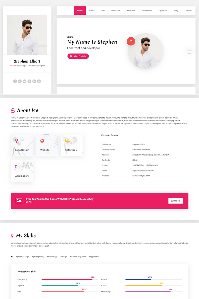 Stephen - Personal Resume HTML Landing Page Template