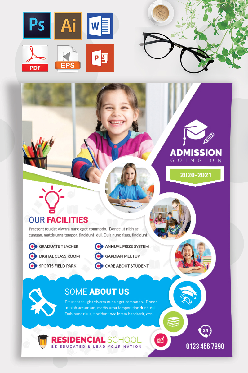 School Admission Flyer Template - Creative Purple and Blue Theme