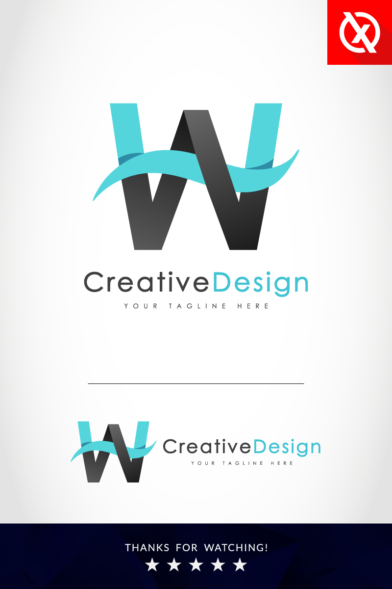 Creative W Letter Blue Wave Logo