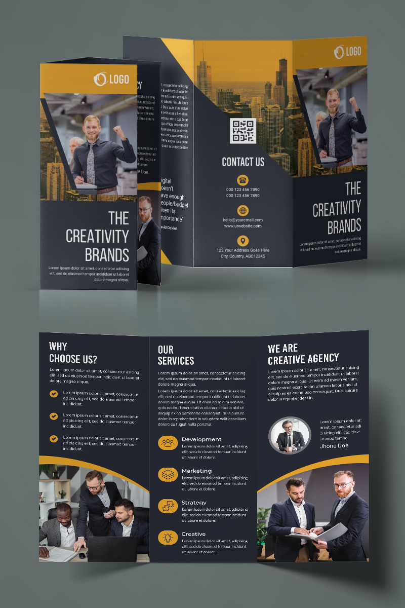 Black Trifold Brochure Design - Corporate Identity Template