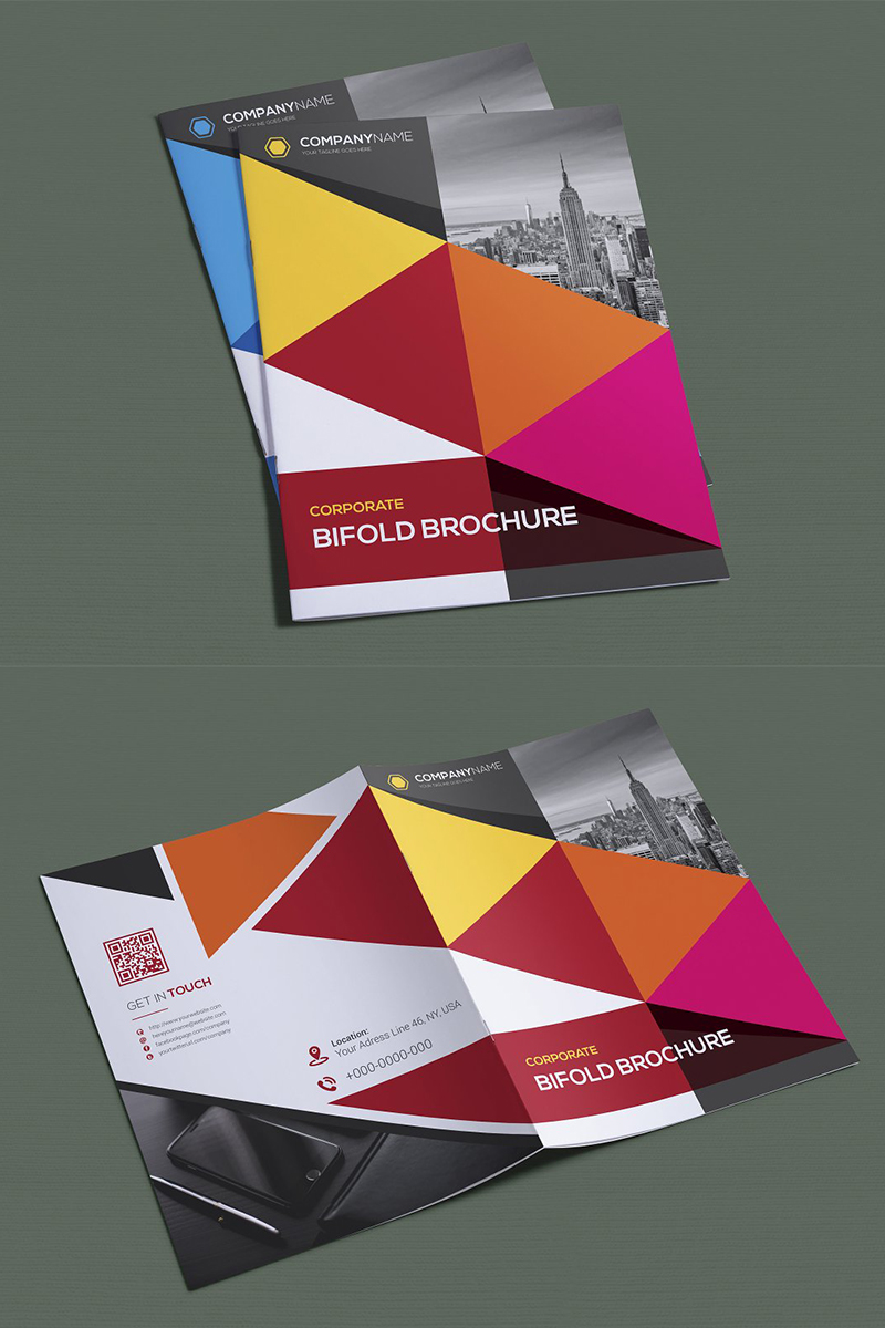Geometric Colorful Bifold Brochure Design Template