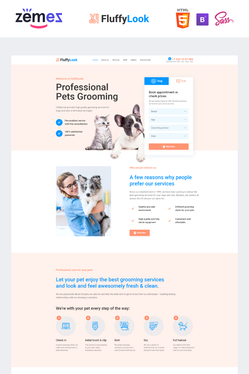 FluffyLook - Pet Grooming Clean Landing Page Template