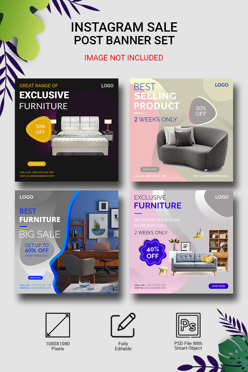 Furniture Instagram Sale Post Set. Social Media Template
