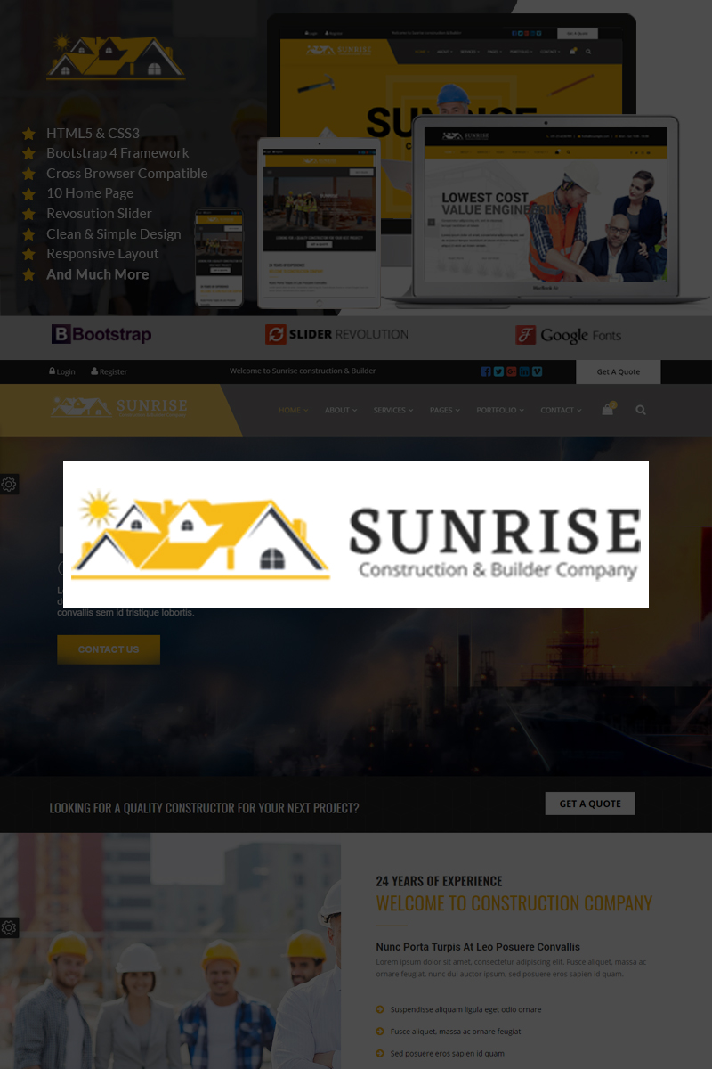Sunrise Construction & Builder Company Landing Page Template