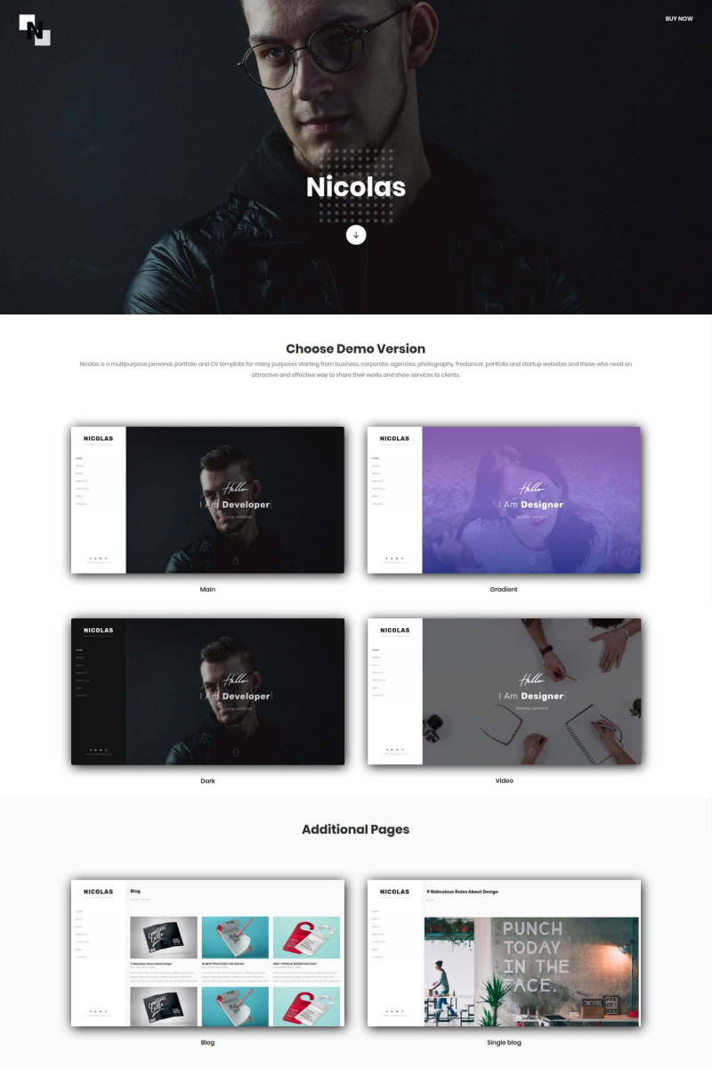 Nicolas - Multipurpose Personal, Portfolio and CV Landing Page Template