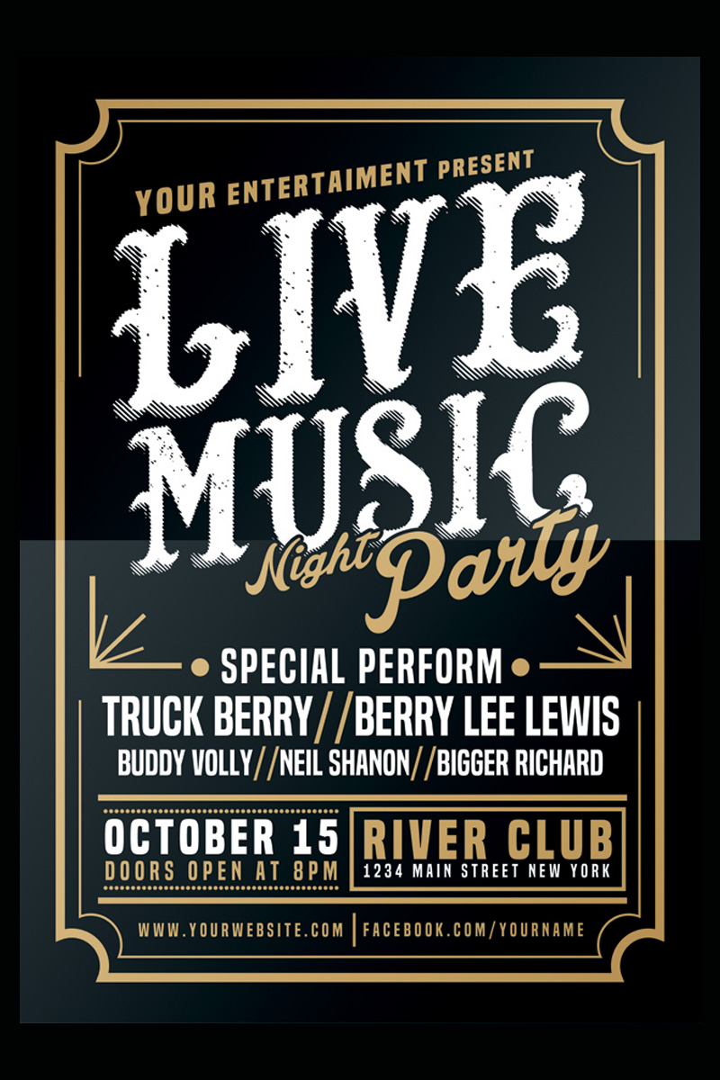 Live Music Typography Poster Flyer - Corporate Identity Template