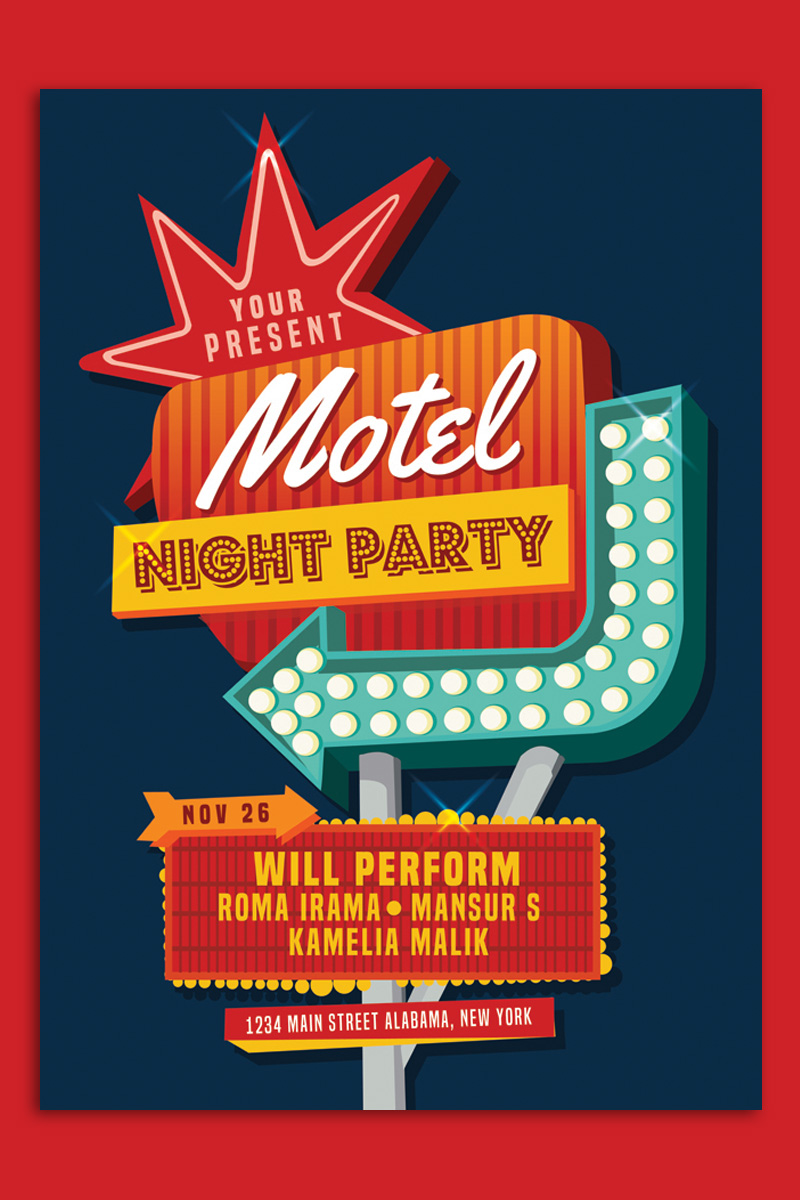 Motel Sign Party Flyer - Corporate Identity Template