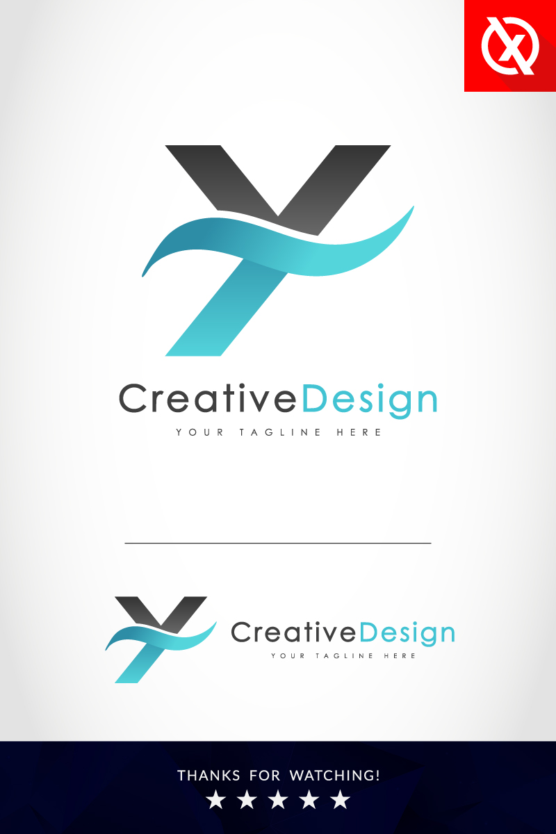 Creative Y Letter Blue Wave Logo Template