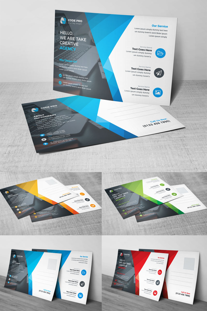 Red Color Postcard Card - Corporate Identity Template