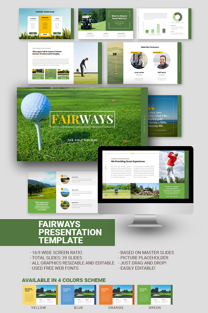 4 in 1 Colored Fairways Golf Business Google Slides