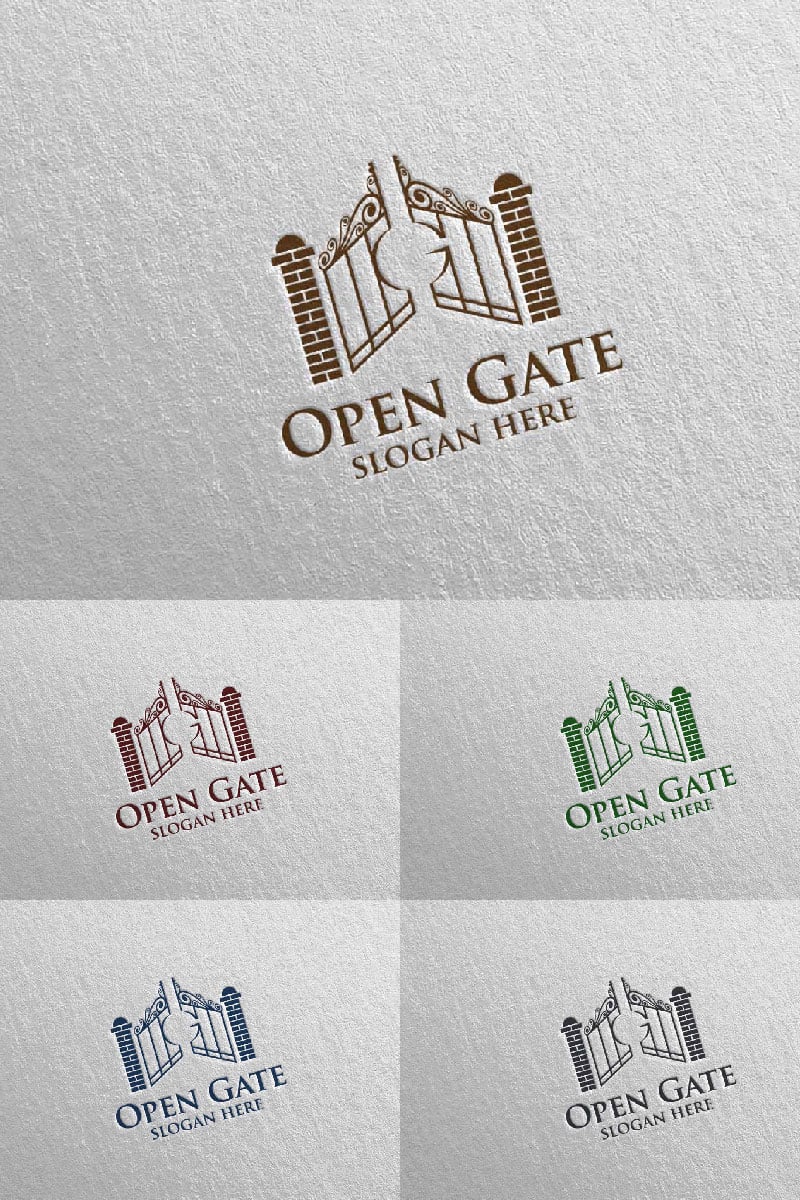 Real estate with Open Gate Property and Home shape Logo Template