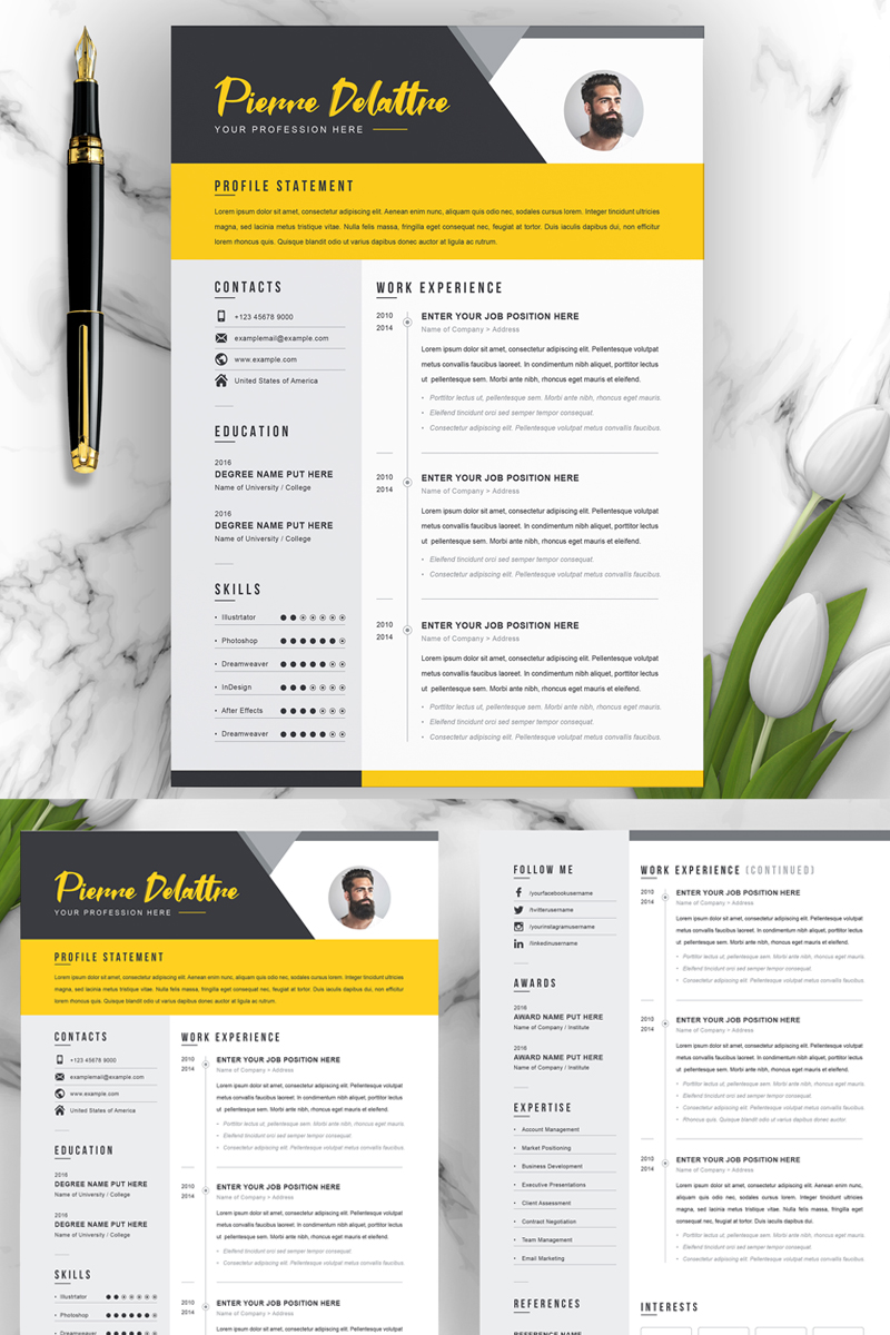 Yellow for Pierre Delatree Resume Template