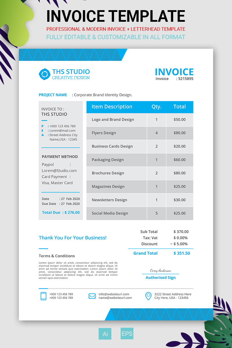 Professional Invoice - Corporate Identity Template