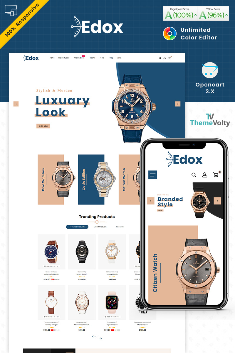 Edox Watch Store Theme OpenCart Template