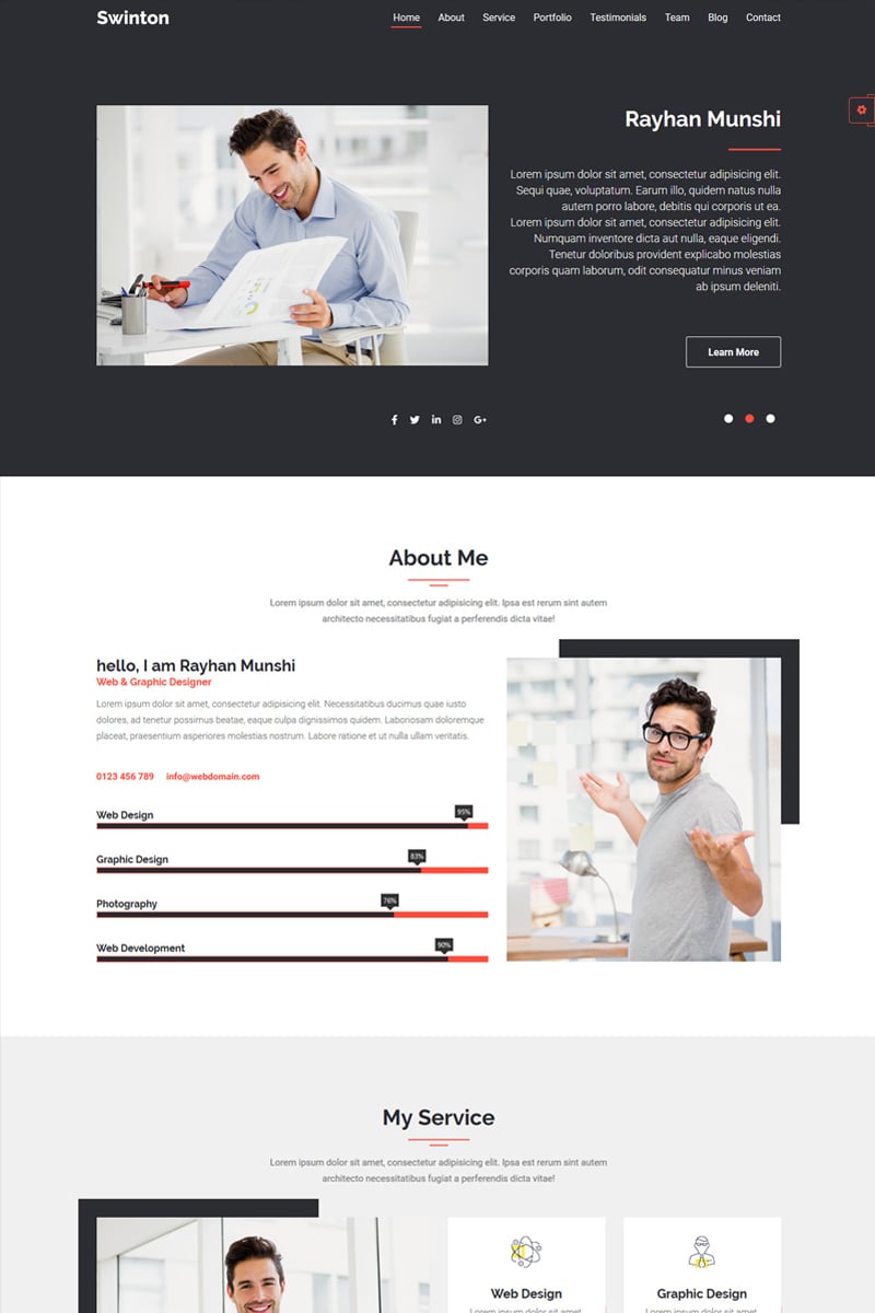 Swinton | Resume Cv and Portfolio Landing Page Template