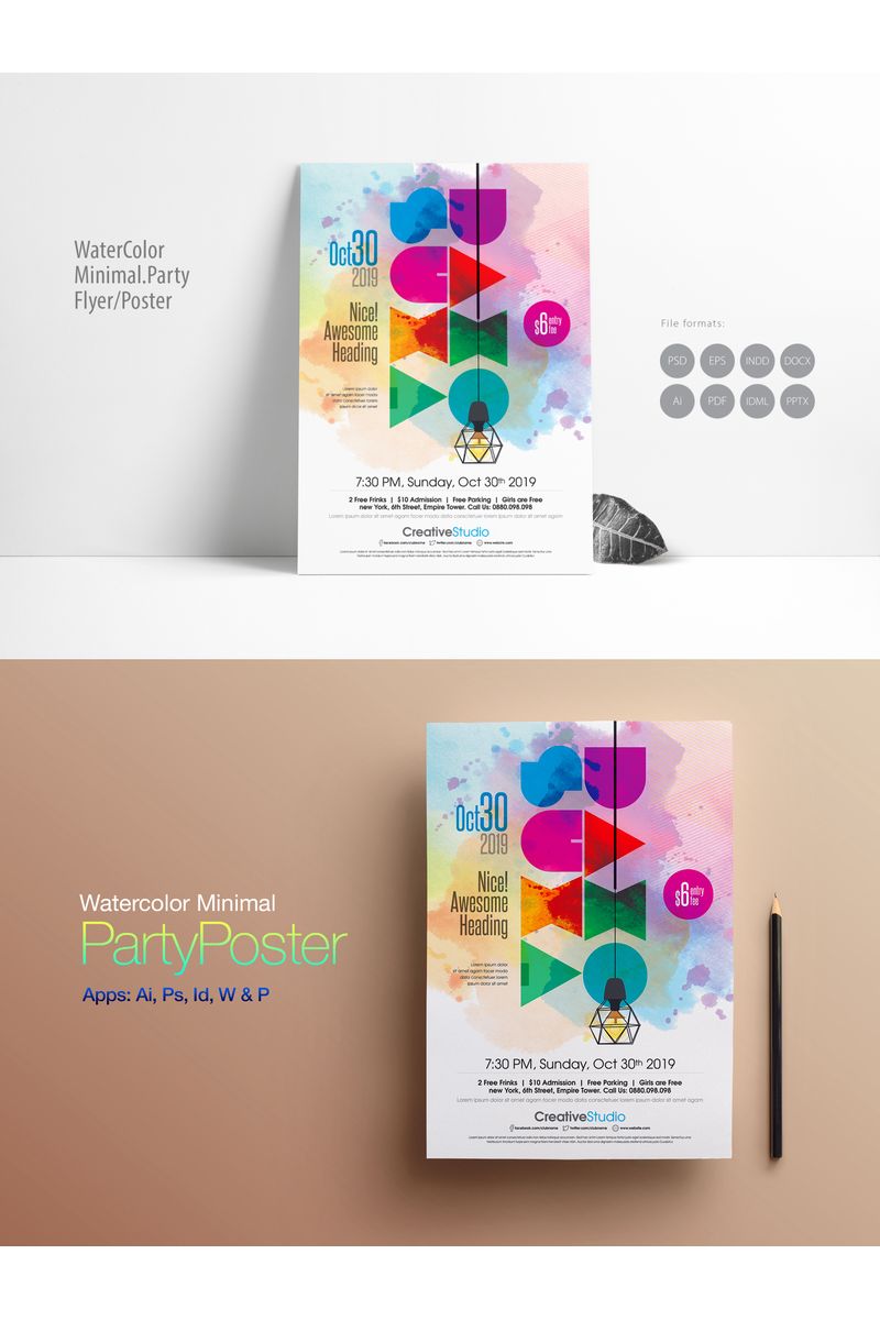 Water-Color Minimal Party Poster - Corporate Identity Template