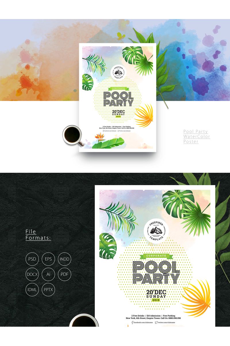 Watercolor Pool Party Poster / Flyer - Corporate Identity Template