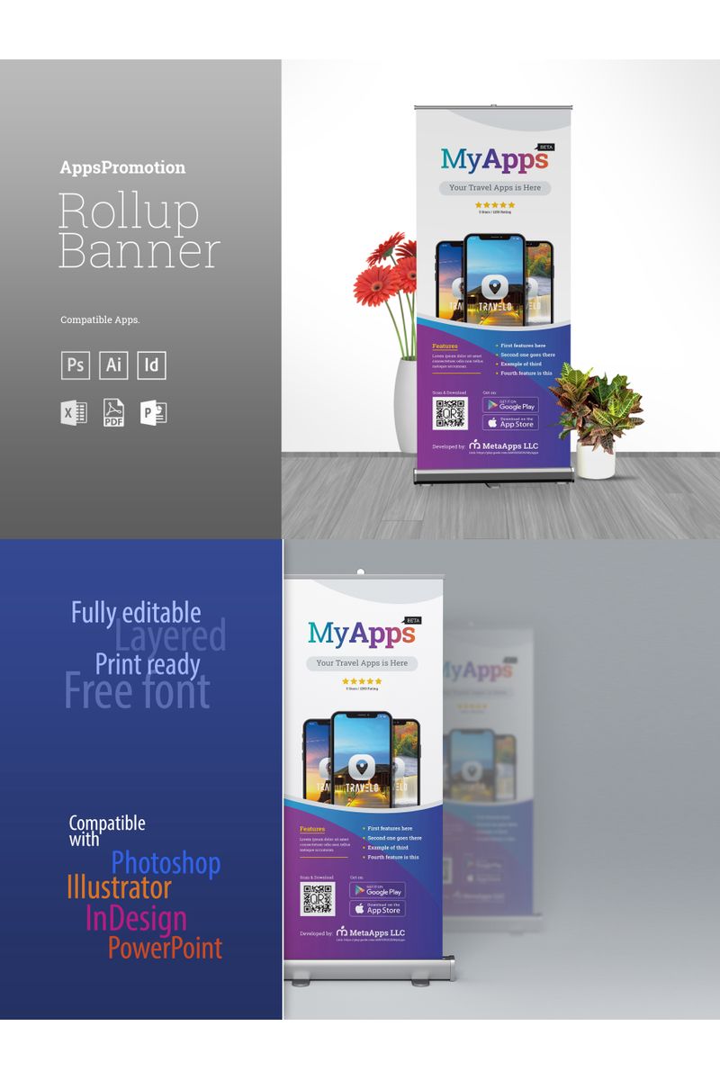 Apps Promotion Rollup Banner Signage - Corporate Identity Template