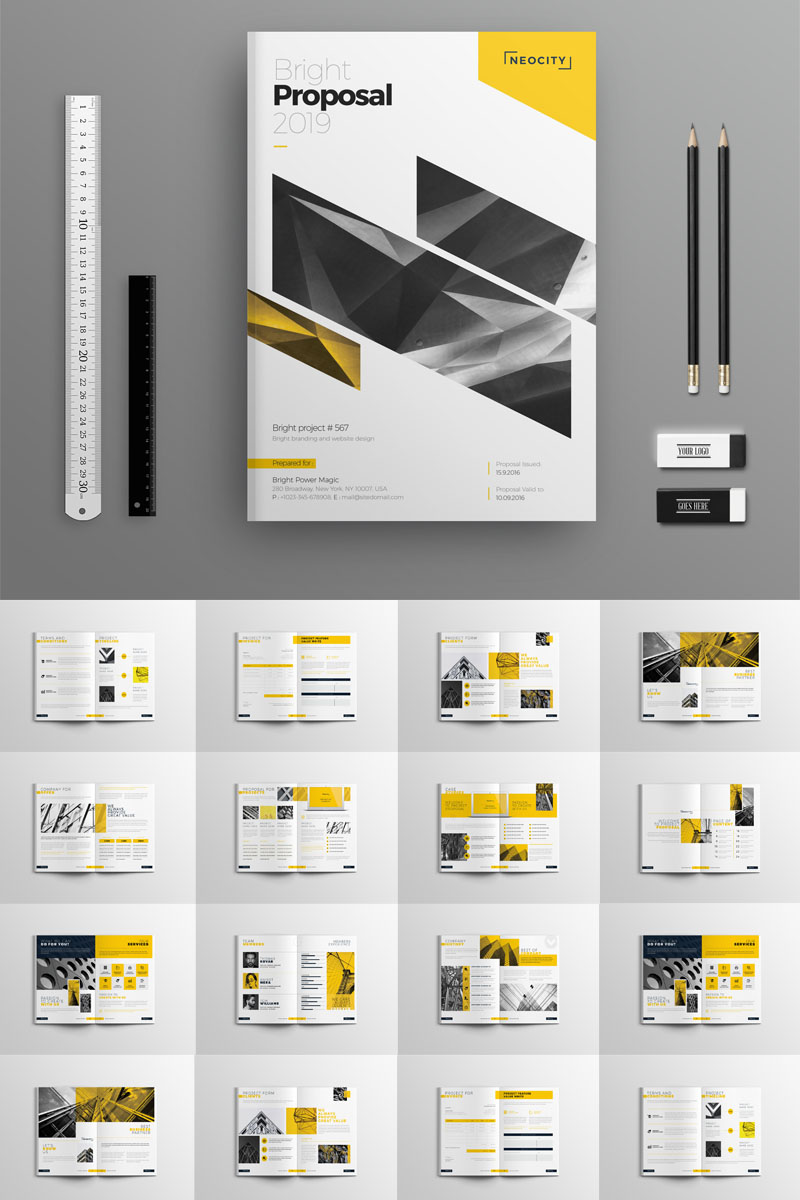 Yellow and Black Diagonal Design Color Business Proposal Template