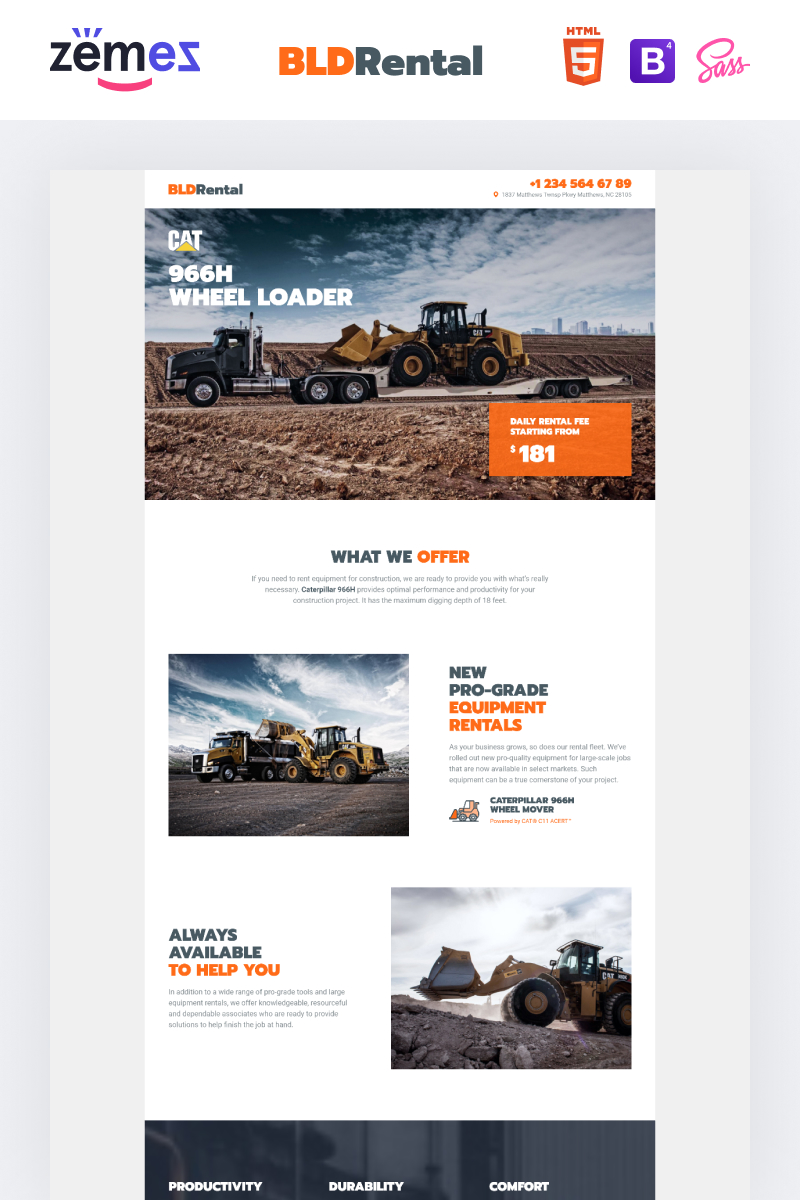 BLDRental - Equipment Rental Landing Page Template