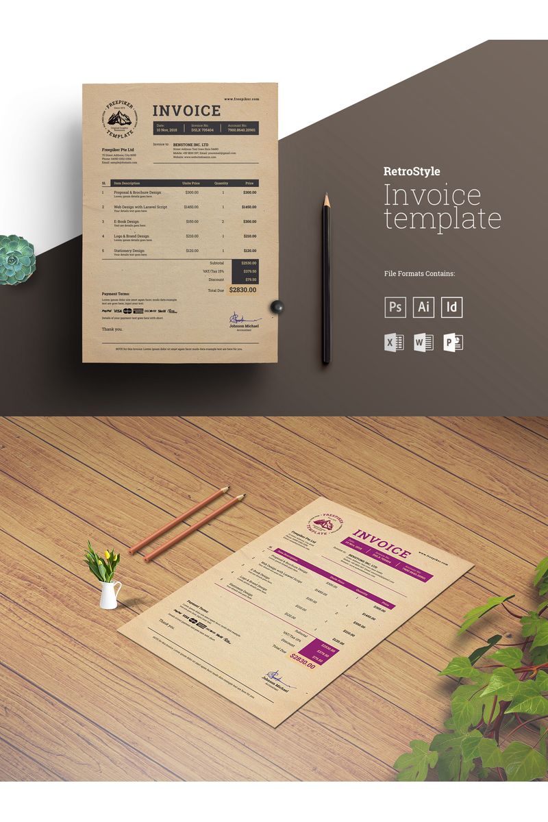 Retro Invoice | Excel & More Formats - Corporate Identity Template