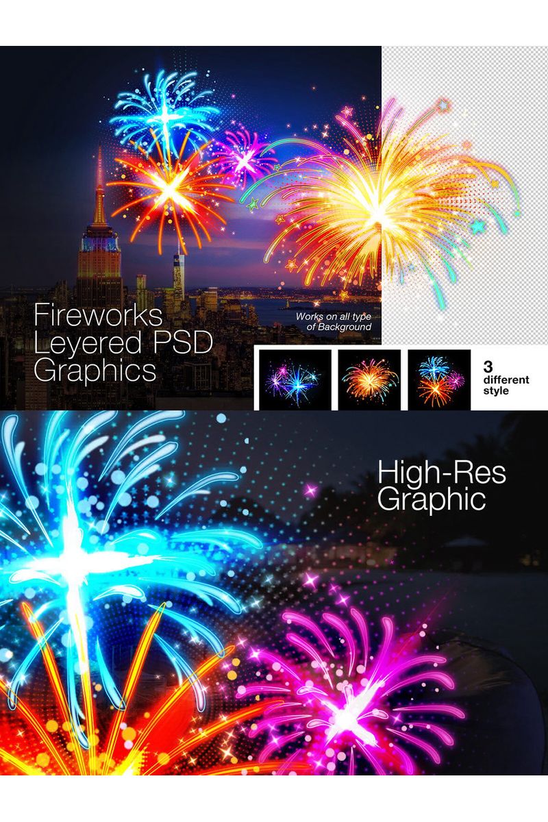 Layered PSD Fireworks Graphics - Illustration