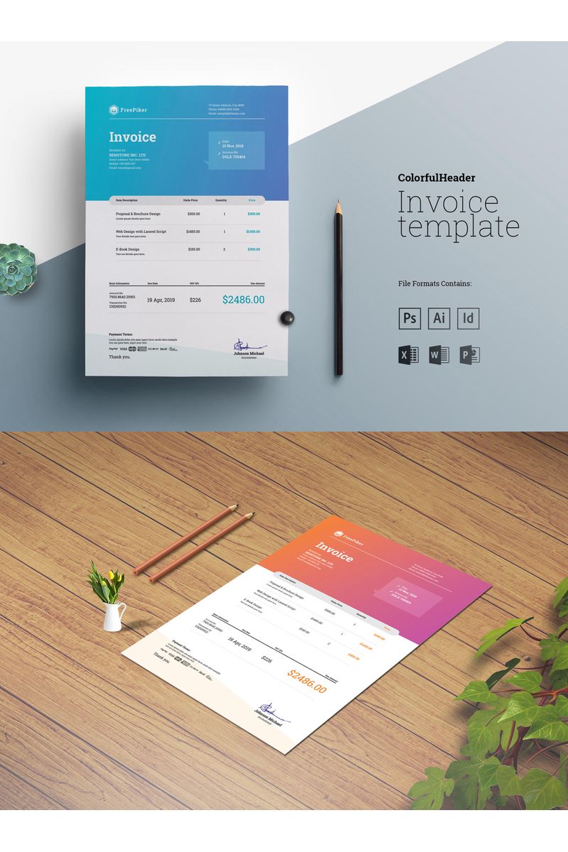 Excel Invoice with Colorful Header - Corporate Identity Template